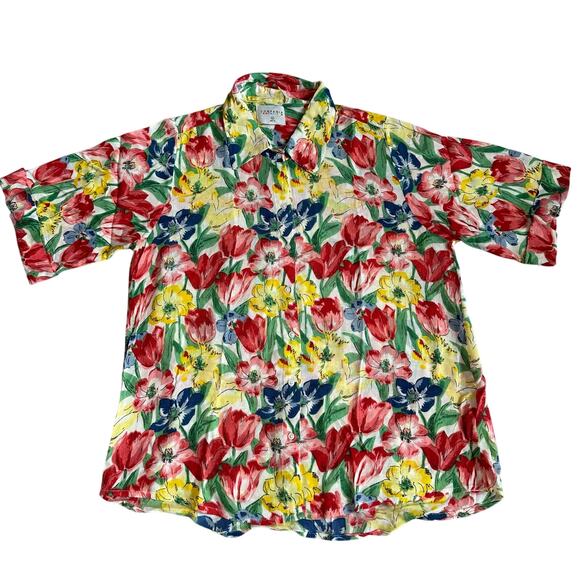 Compania Fantastica Multicolored, Floral, Short Sleeve Casual Button Down- M - Picture 1 of 9